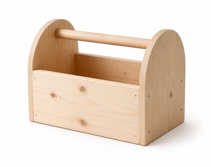 Eine Holz-Werkzeugkiste zum Tragen von Handwerkzeugen